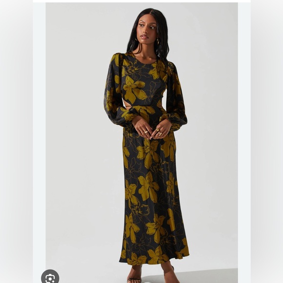 Astr Dresses & Skirts - Astr Quinn Floral Cutout Midi Dress in Black Mustard